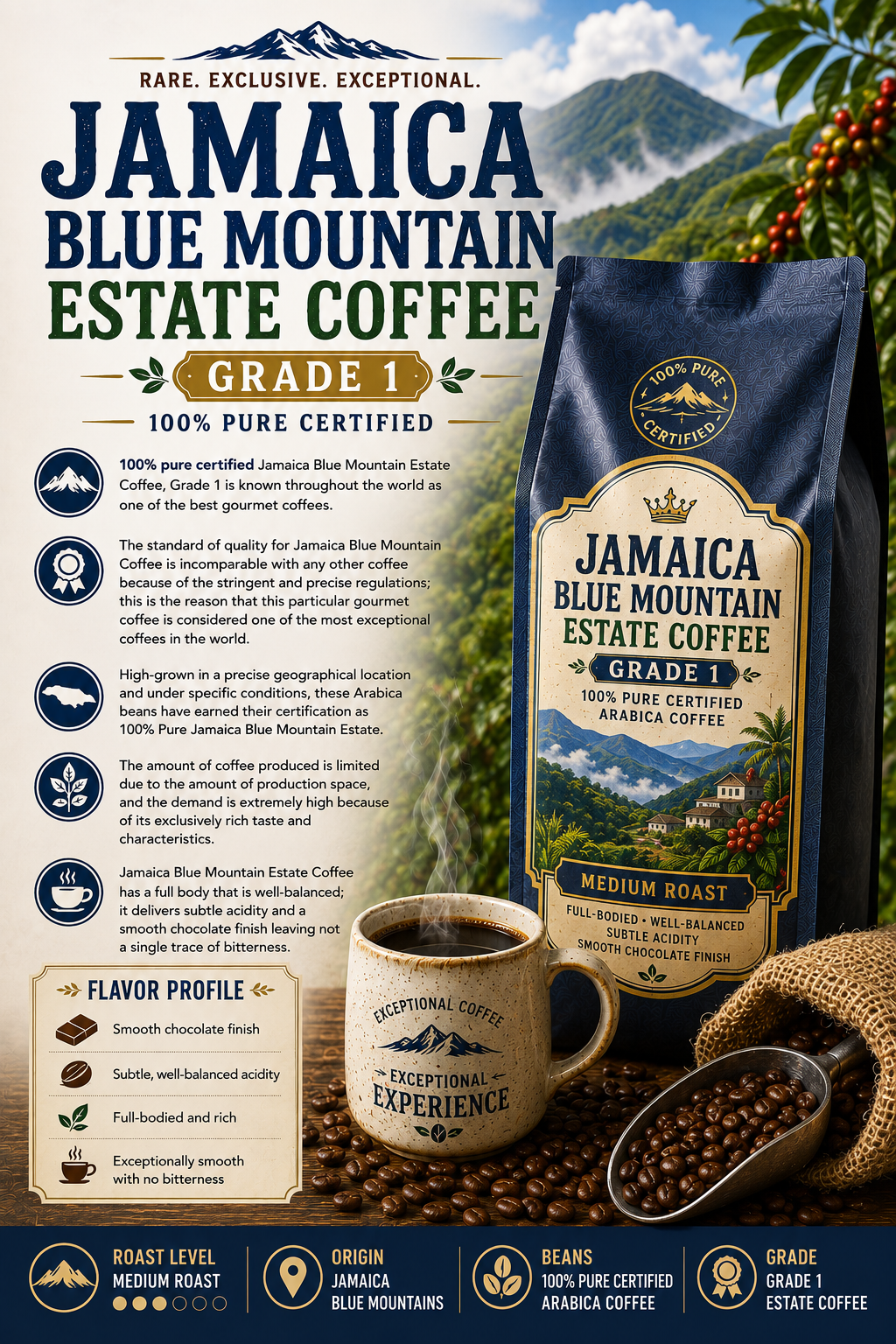 100% Pure Jamaica Blue Mountain Estate Coffee